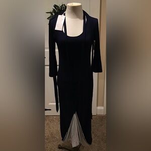 NWT Karen Klein Maxi Long Sleeve Dress With Front Strings Size XS